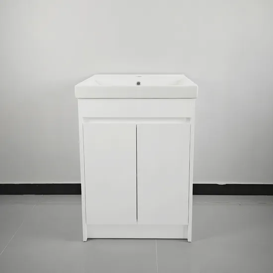 Móvel de banheiro autônomo em PVC branco brilhante de 600 mm