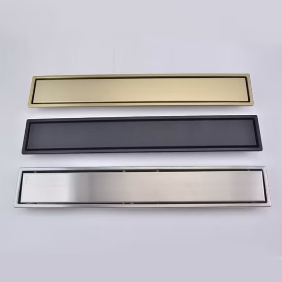 Inserção de azulejo preto dourado moderno para banheiro, escorredor de piso invisível e oculto