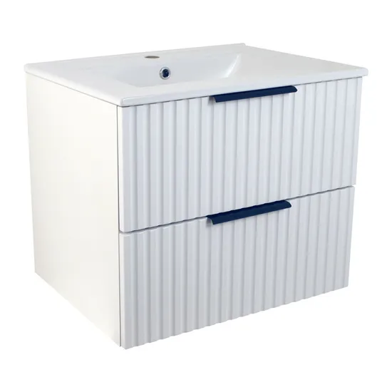 Móvel de banheiro moderno suspenso com textura nervurada flutuante de 600 mm, branco