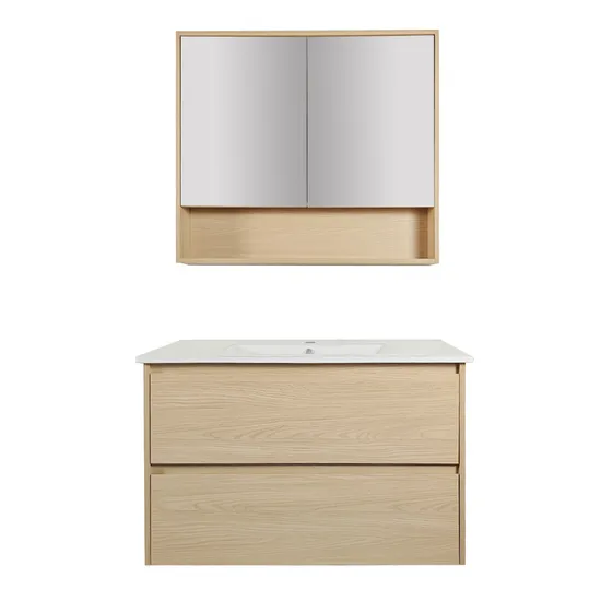 Armários de banheiro suspensos de parede com 2 gavetas de carvalho de 600 mm e cerâmica
